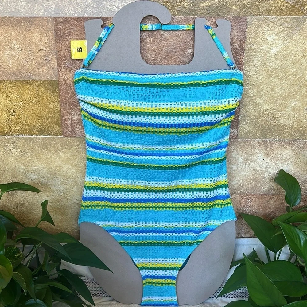 NEW Kate Spade Women’s Stripe Riviera Strapless/Halter One Piece Swimsuit Size S